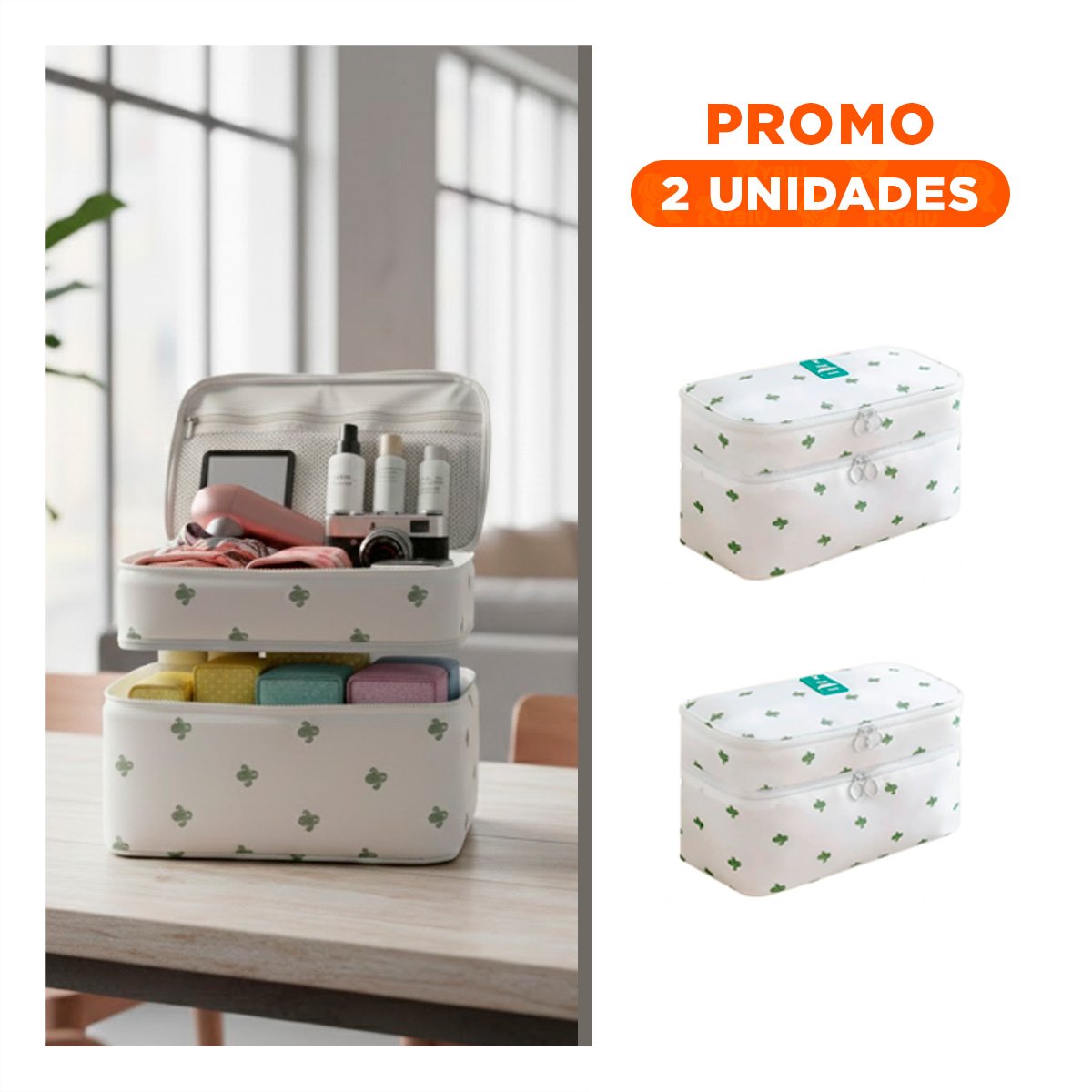 PACK2 ORGANIZADOR COMPACTO 4 ESPACIOS 30X16X17CM PARA USO DIARIO BLANCO CACTUS - 1