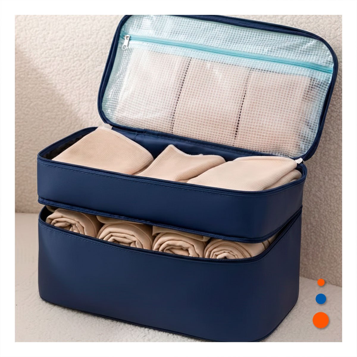 PACK2 NECESER PRACTICO 4 ESPACIOS 30X16X17CM AZUL PARA HOGAR Y+PAPEL REGALO - 2