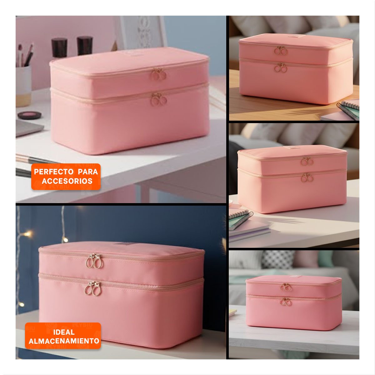 COSMETIQUERO DE VIAJE 4 ESPACIOS 30X16X17CM ROSADO PARA MUJER Y+POST IT - 5