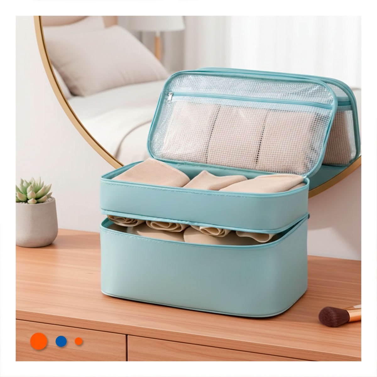 PACK2 PORTA COSMETICOS DE VIAJE 4 ESPACIOS 30X16X17CM CELESTE - 3