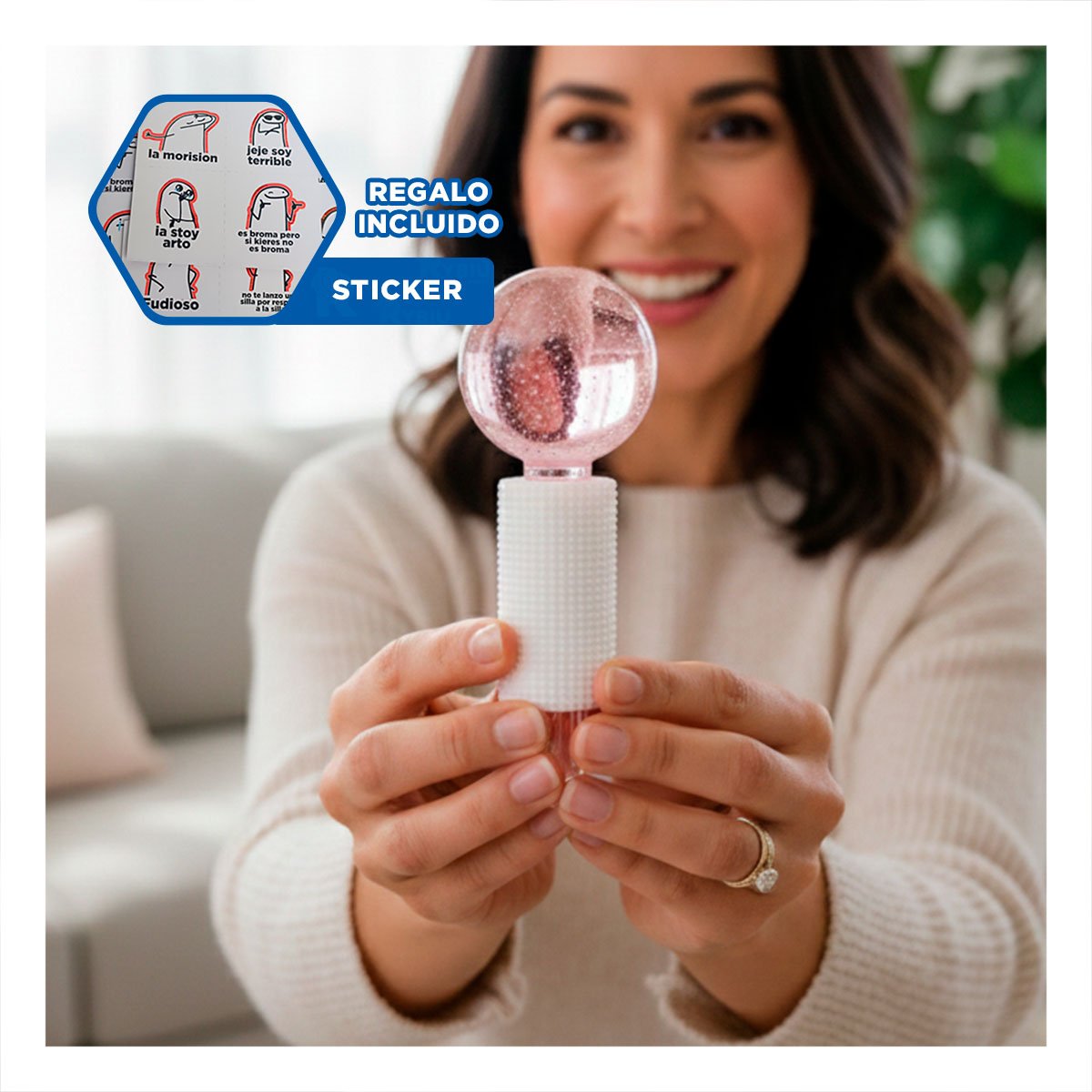 MASAJEADOR FACIAL GLOBOS DE HIELO PAR ROSADO PARA RUTINA Y+REGALO STICKER - 1