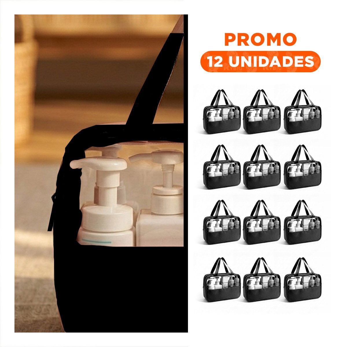 PACK12 ESTUCHE RECTANGULAR CON ASAS PARA MAQUILLAJE NEGRO COMPACTO Y MODERNO Y+REGALO STICKER - 1
