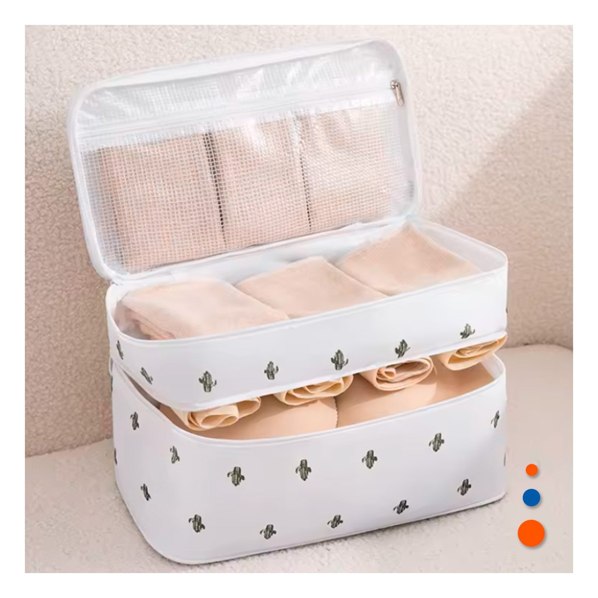 PACK2 BOLSA ORGANIZADORA 4 ESPACIOS 30X16X17CM PARA MAQUILLAJE BLANCO CACTUS Y+REGALO STICKER - 3
