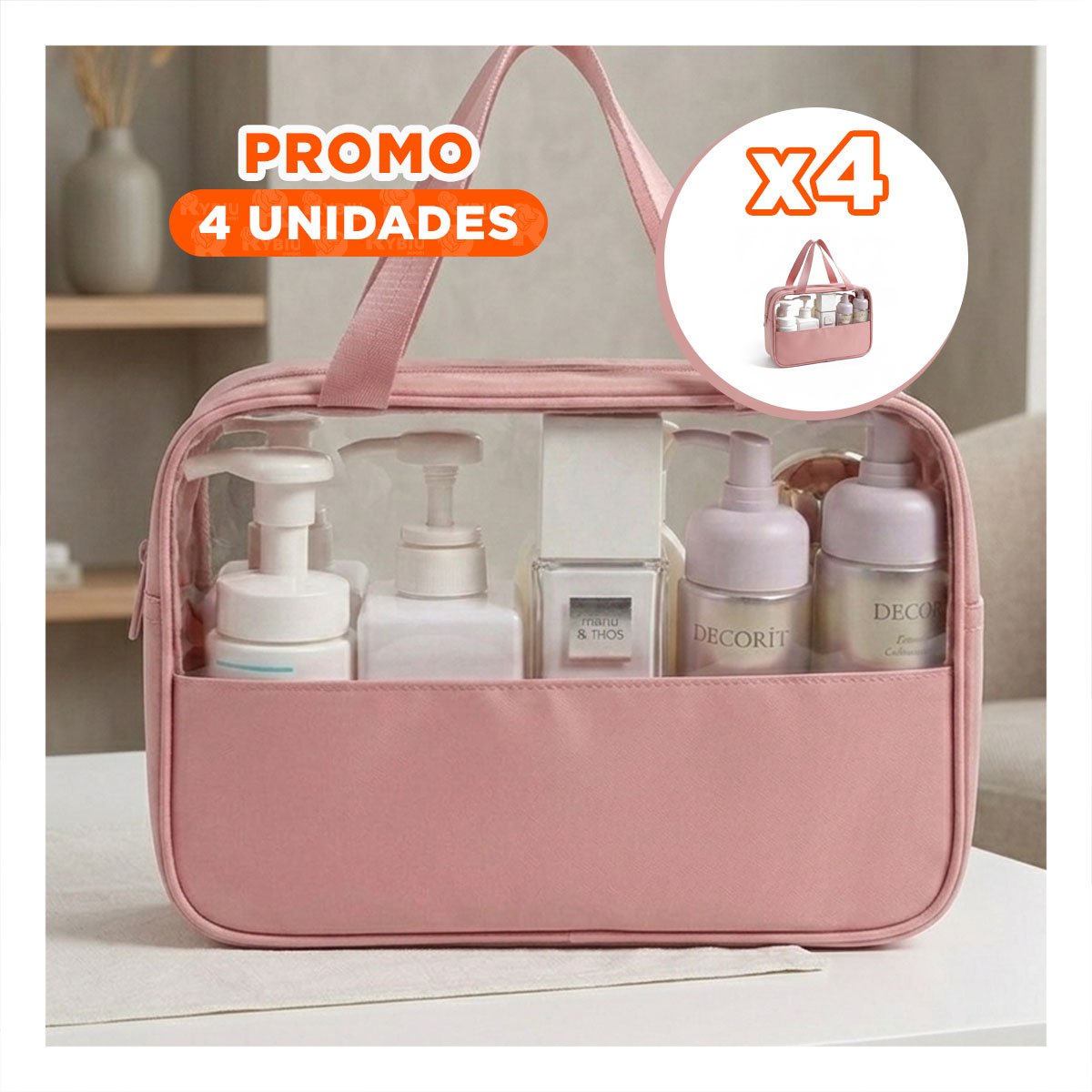 PACK4 ARTICULO NECESER RECTANGULAR CON ASAS ROSADO DE TELA - 1