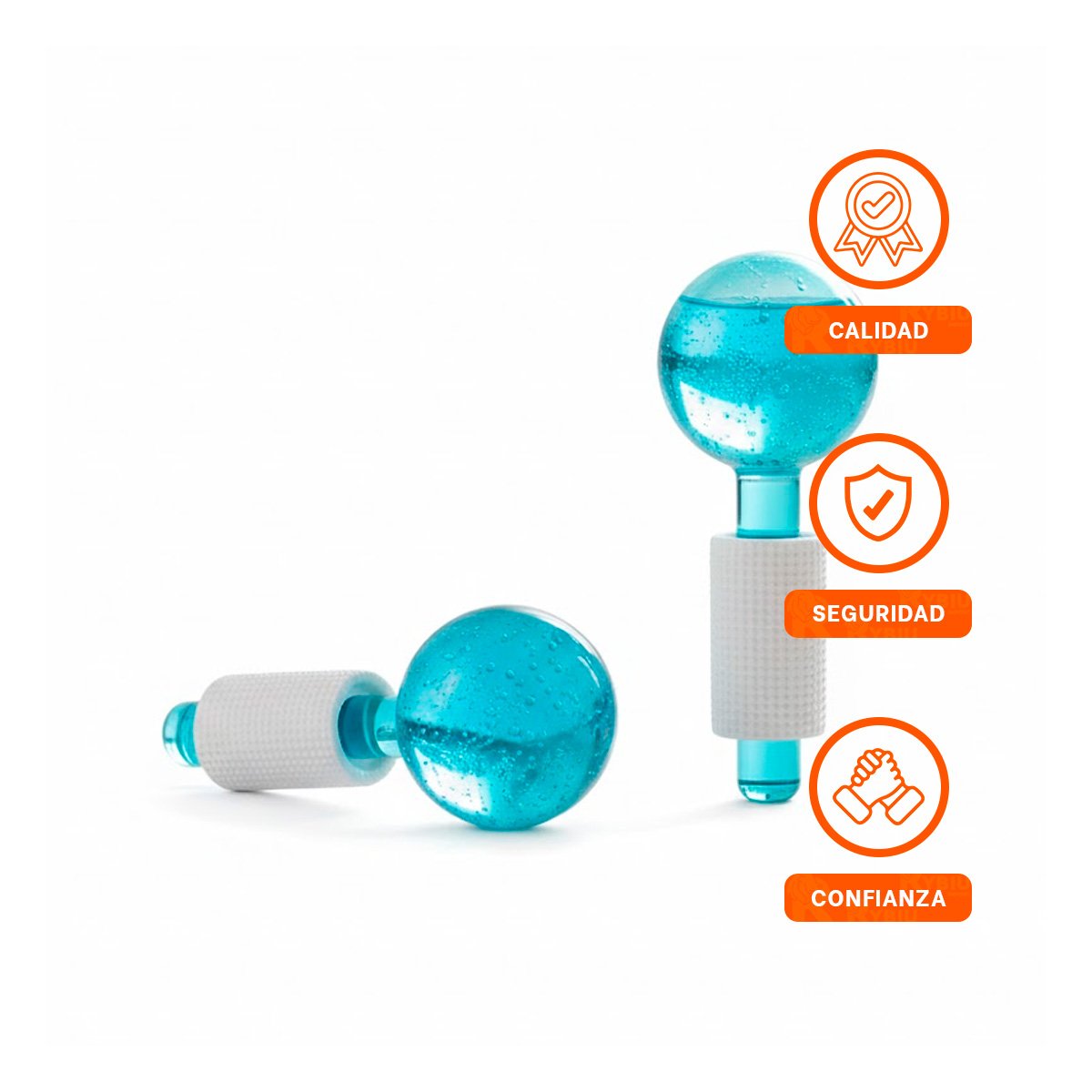 RODILLO FACIAL CON GLOBOS DE HIELO CELESTE PAR PARA BELLEZA DIARIA Y+LIGAS REGALO - 3