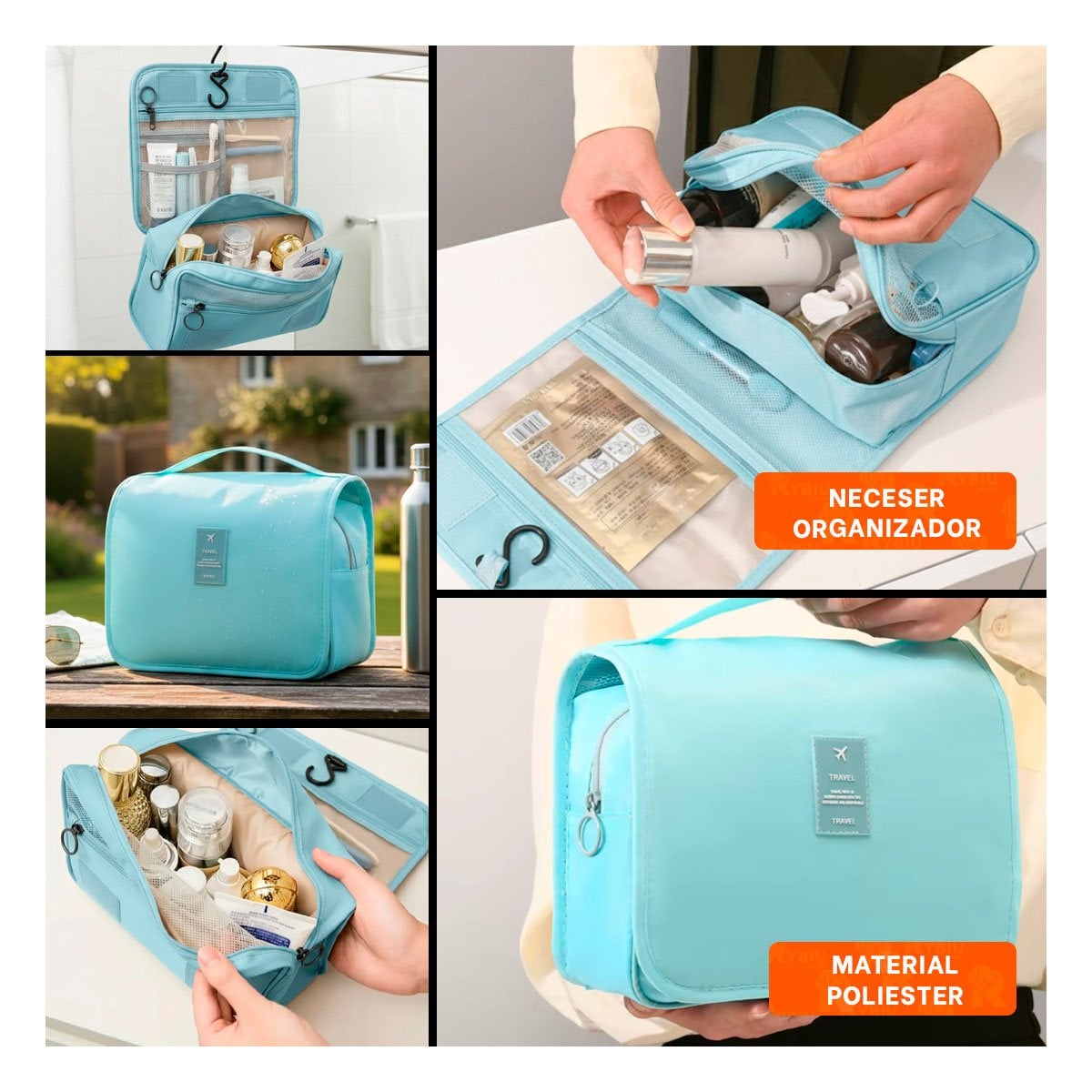 PACK4 UTIL COLGANTE 24X8X19CM CELESTE PARA BANO HOGAR O EQUIPAJE DE VIAJE Y+REGALO STICKER - 2