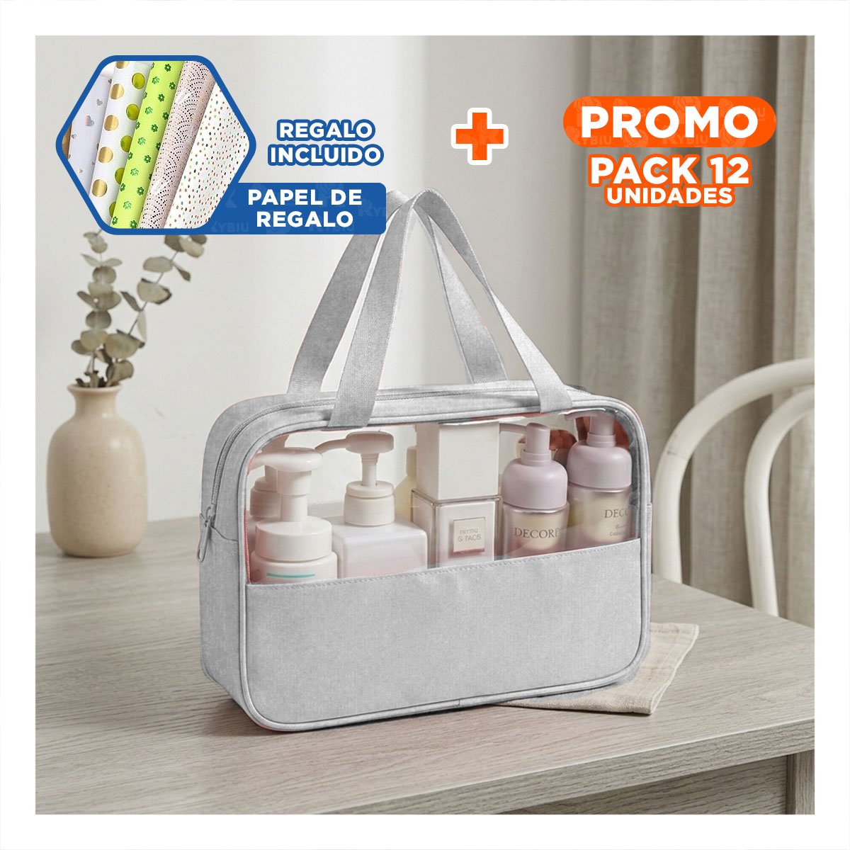 PACK12 ORGANIZADOR RECTANGULAR CON ASAS PARA COSMETICOS ROSADO LIGERO Y MODERNO Y+PAPEL REGALO - 1