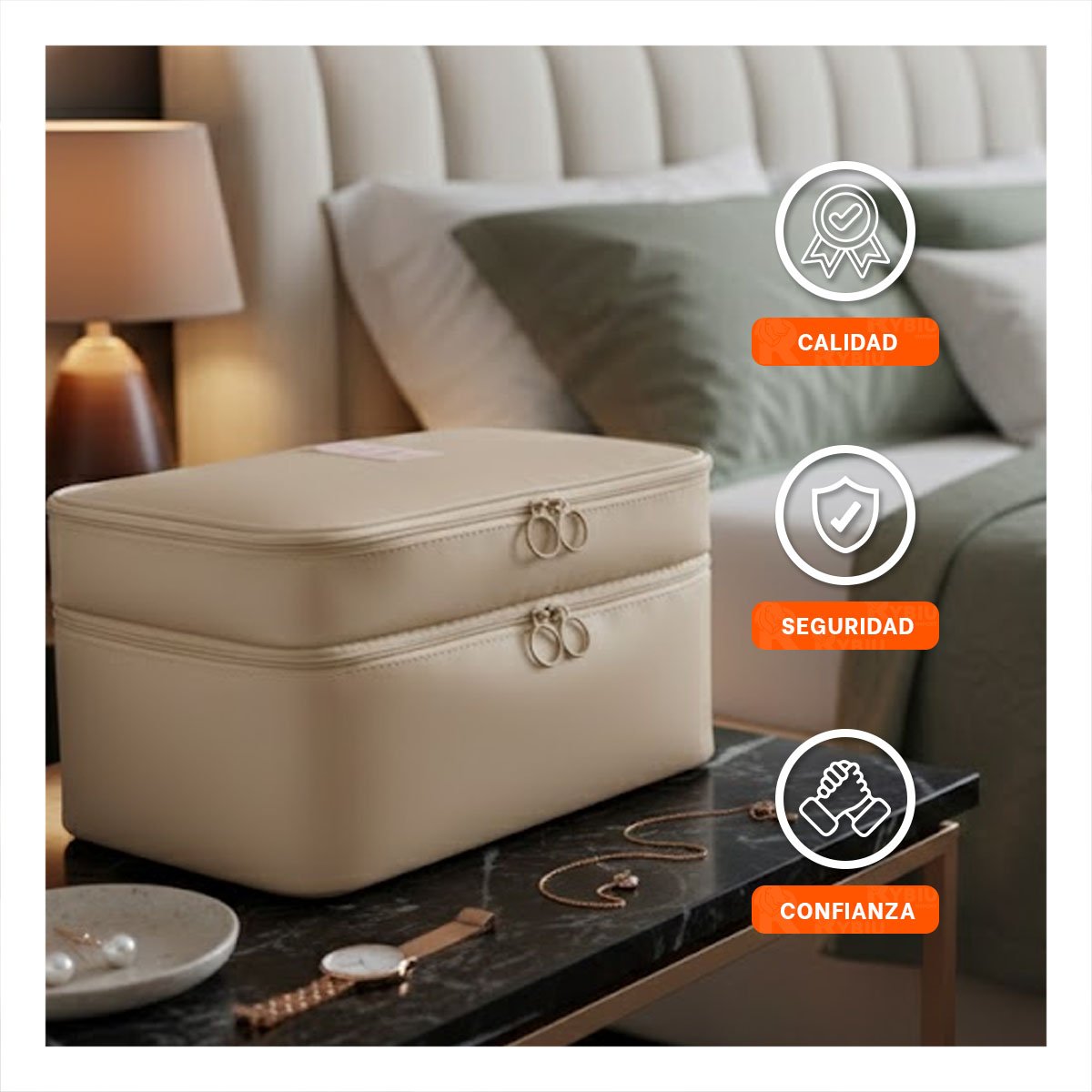 NECESER DE VIAJE 4 ESPACIOS 30X16X17CM BEIGE PARA ORGANIZACION Y+PAPEL REGALO - 3