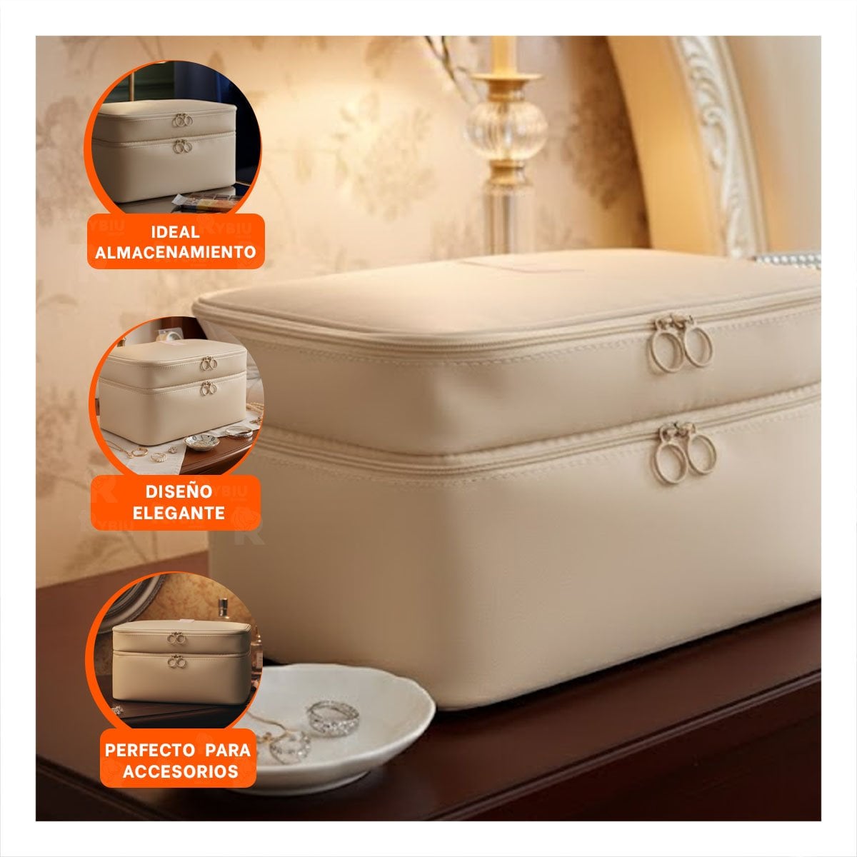 NECESER DE VIAJE 4 ESPACIOS 30X16X17CM BEIGE PARA ORGANIZACION Y+PAPEL REGALO - 5