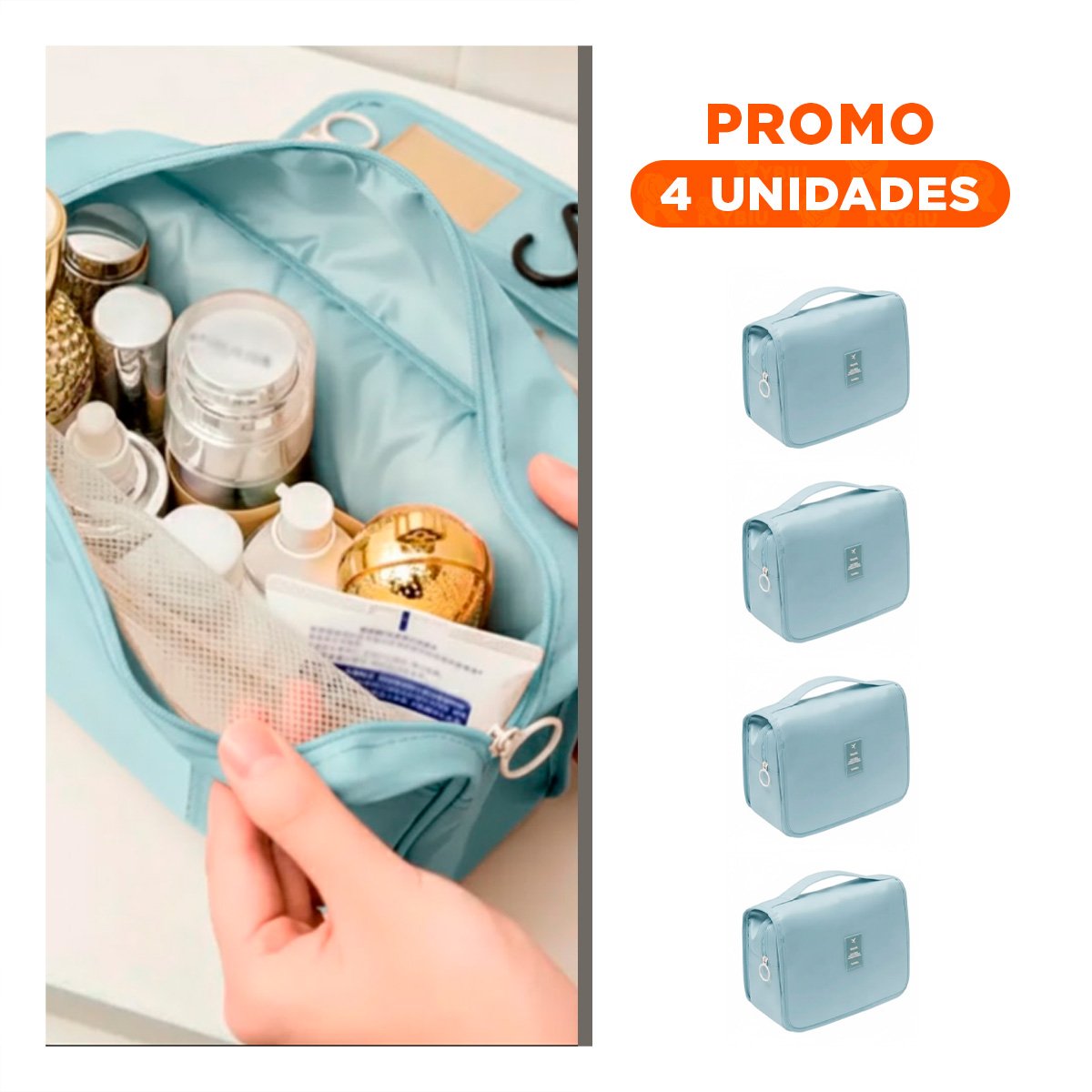 PACK4 COSMETIQUERO 24X8X19 CM CELESTE CLARO COLGABLE PARA PREPARARSE RAPIDO Y+REGALO STICKER - 1