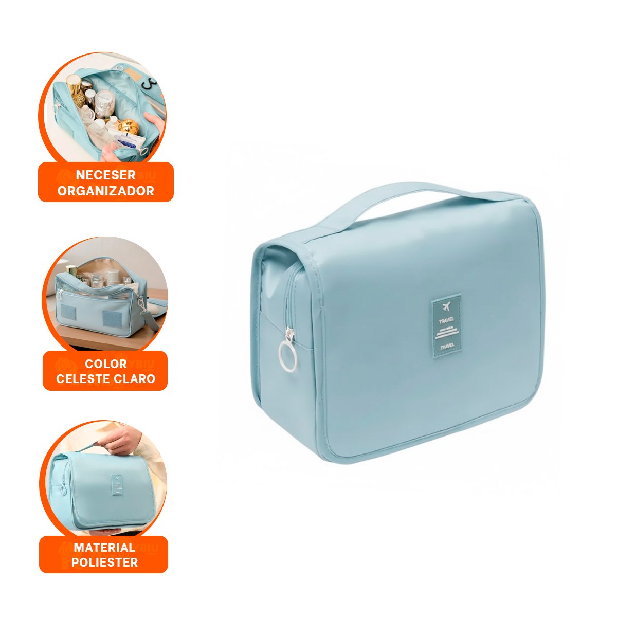 PACK6 COSMETIQUERO 24X8X19 CM CELESTE CLARO PARA USO EN CASA, HOTEL O GIMNASIO Y+REGALO STICKER - 2
