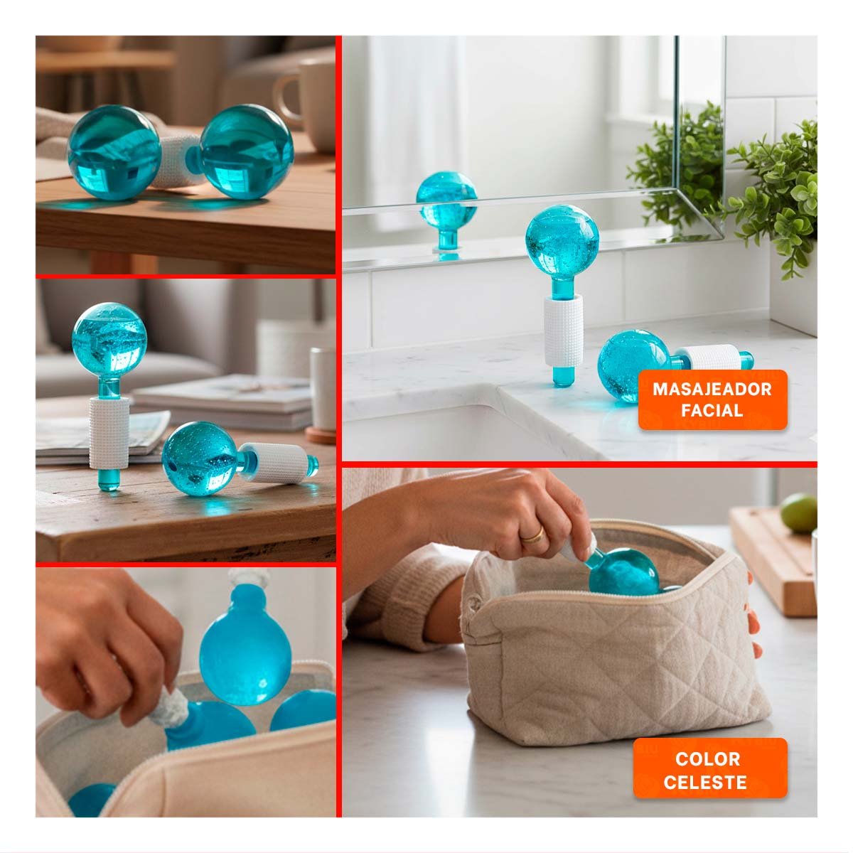 APLICADOR FACIAL CON GLOBOS DE HIELO CELESTE PAR PARA MASAJE SUAVE Y+POST IT - 1