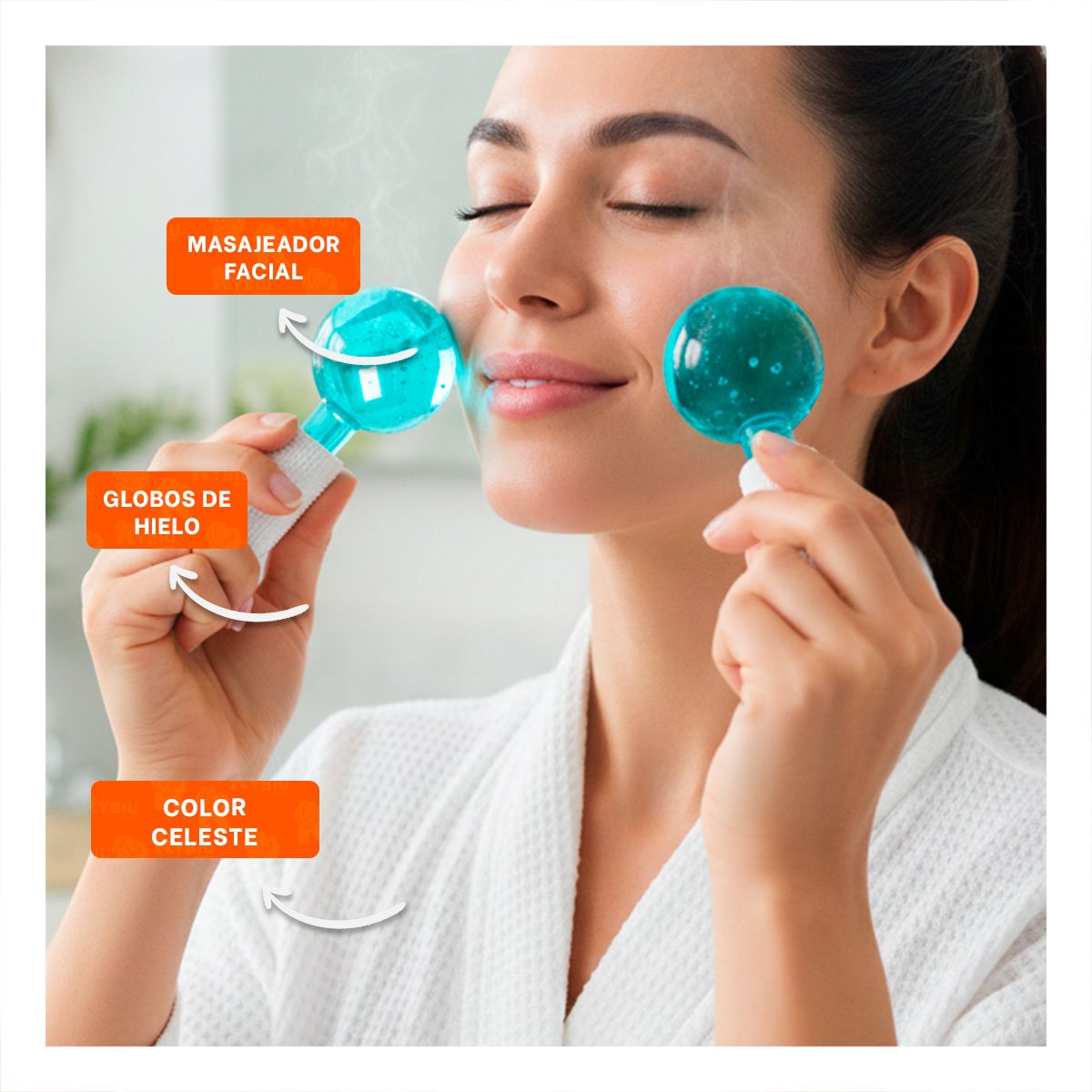 APLICADOR FACIAL CON GLOBOS DE HIELO CELESTE PAR PARA MASAJE SUAVE Y+POST IT - 2
