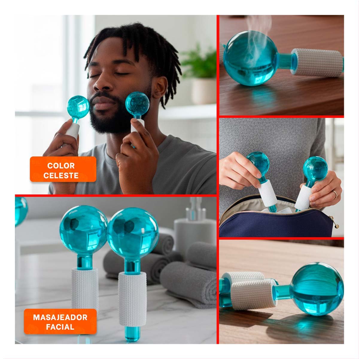 APLICADOR FACIAL CON GLOBOS DE HIELO CELESTE PAR PARA MASAJE SUAVE Y+POST IT - 5