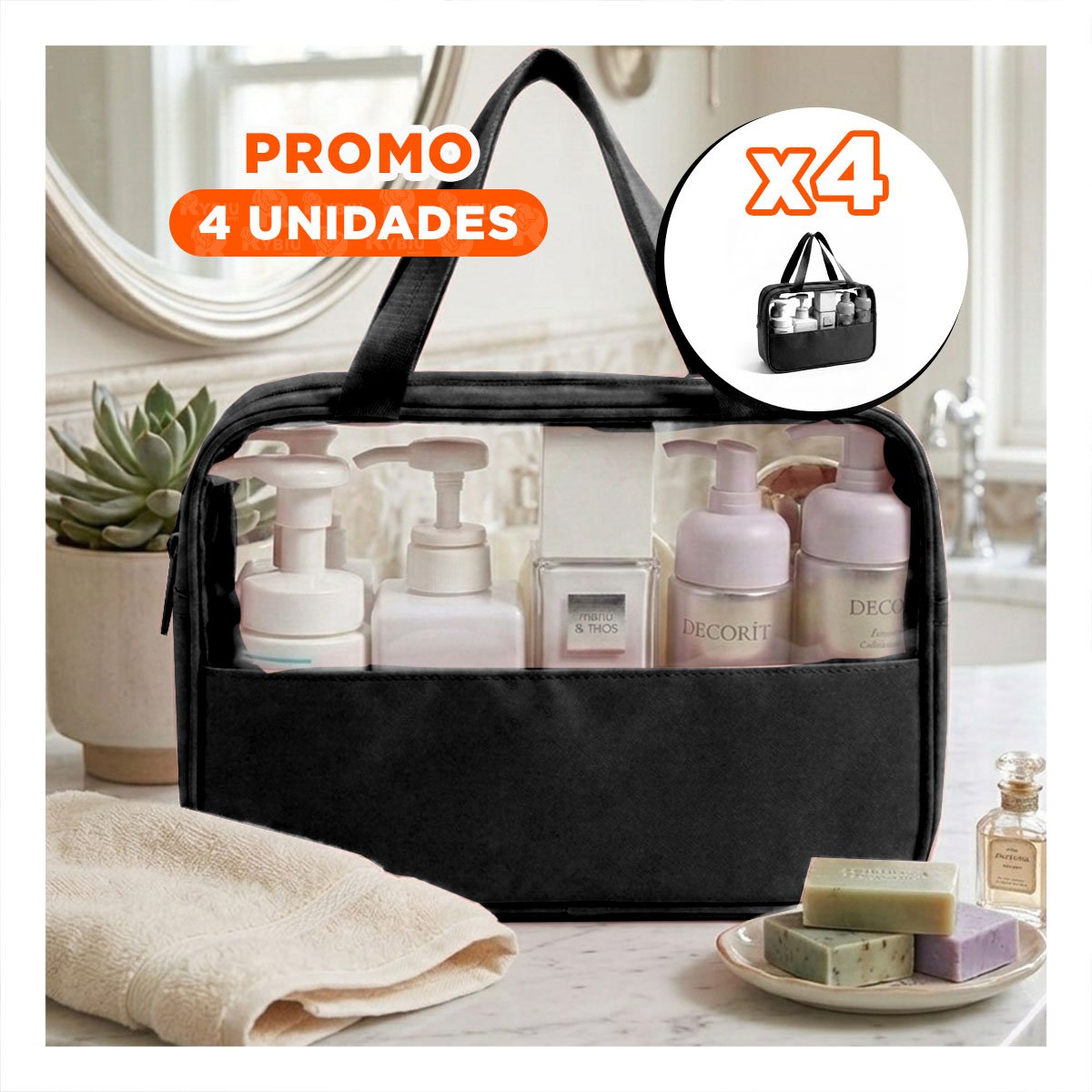 PACK4 ORGANIZADOR RECTANGULAR CON ASAS PARA ARTICULOS PERSONALES NEGRO RESISTENTE Y PRACTICO - 1