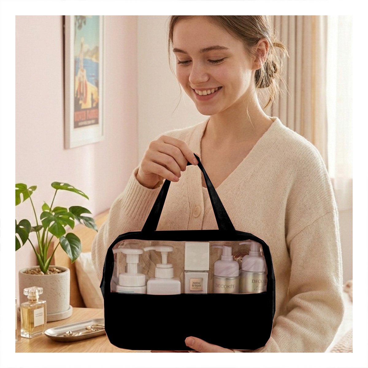 PACK4 ORGANIZADOR RECTANGULAR CON ASAS PARA ARTICULOS PERSONALES NEGRO RESISTENTE Y PRACTICO - 3