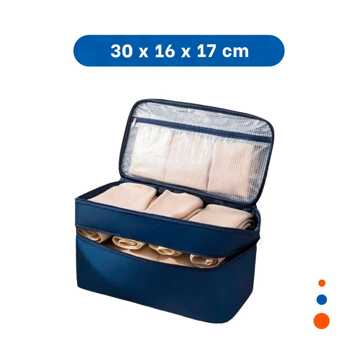 NECESER DE VIAJE 4 ESPACIOS 30X16X17CM AZUL PARA ORGANIZACION Y+PAPEL REGALO - 4