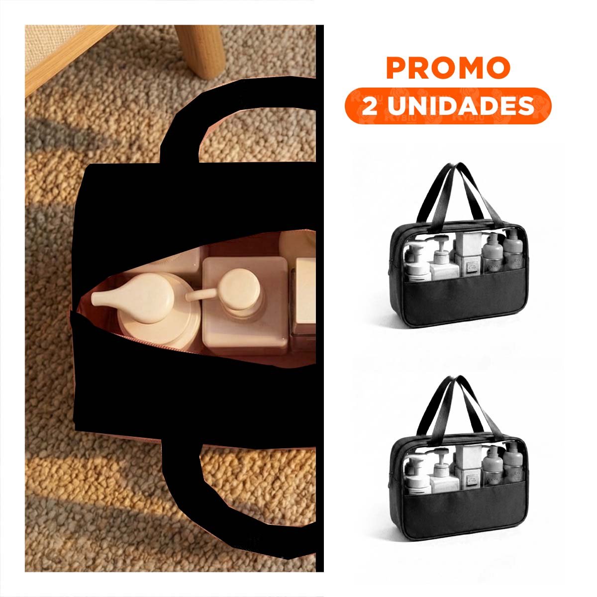 PACK2 CAJA RECTANGULAR CON ASAS PARA ARTICULOS NEGRO PRACTICO Y ESPACIOSO - 1