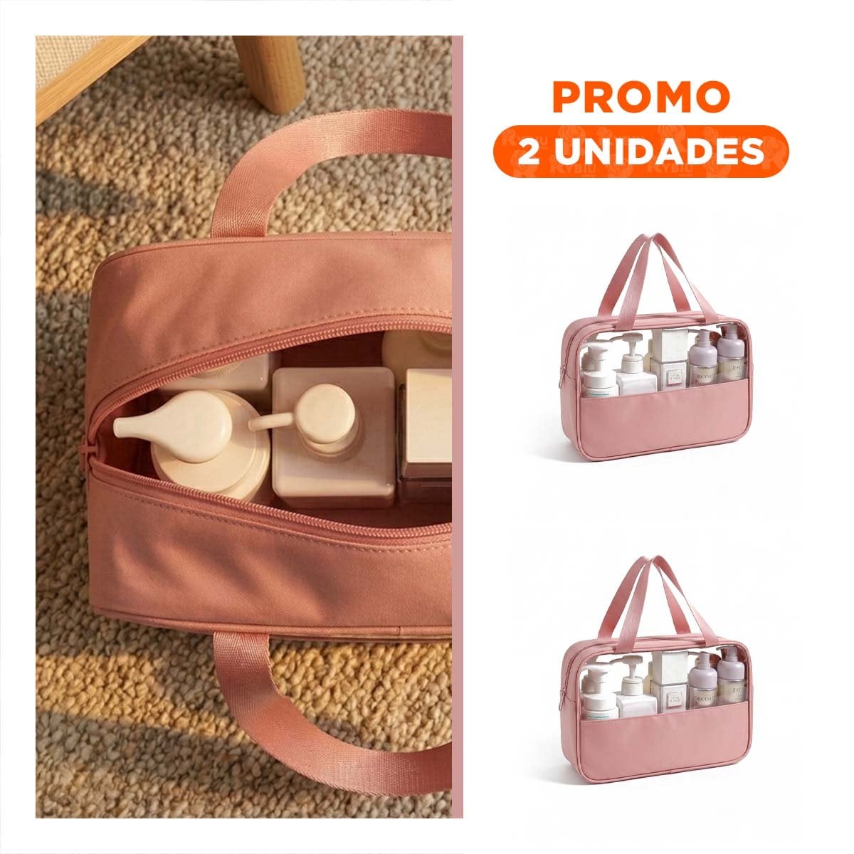 PACK2 PAR NECESER RECTANGULAR CON ASAS ROSADO ACCION Y USO - 1