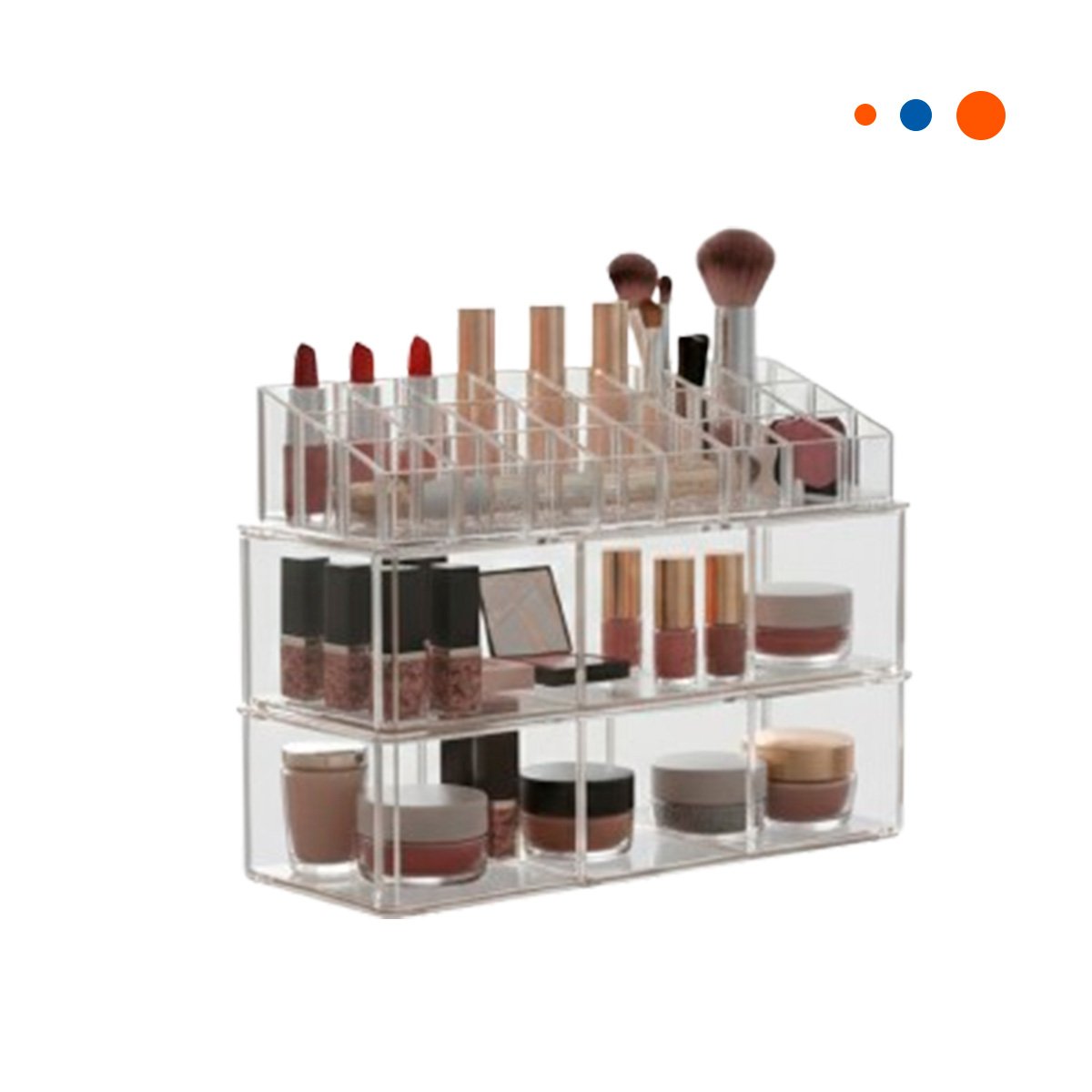 CAJA PARA LABIALES DE ACRILICO 2 PISOS 3 DIVISIONES TRANSPARENTE Y+PAPEL REGALO - 1