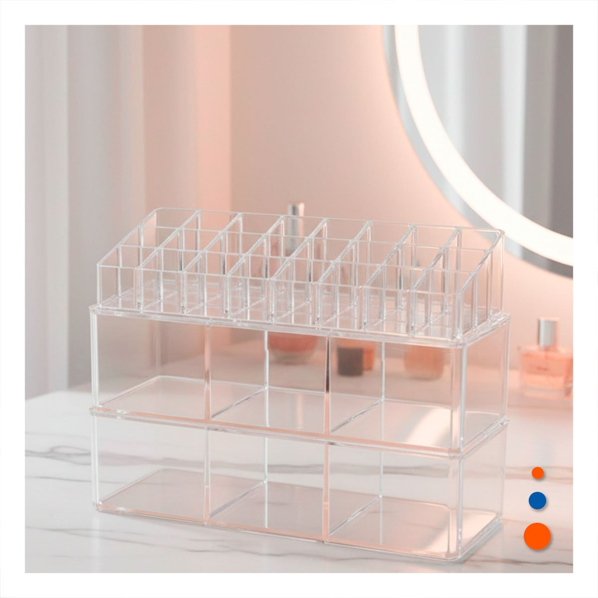 CAJA PARA LABIALES DE ACRILICO 2 PISOS 3 DIVISIONES TRANSPARENTE Y+PAPEL REGALO - 2