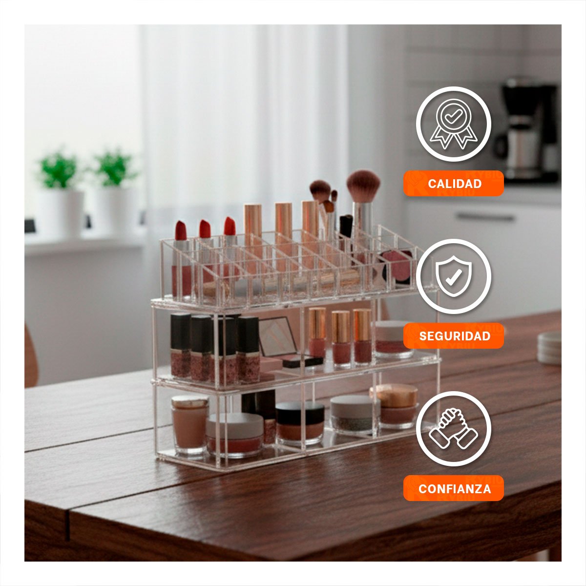 CAJA PARA LABIALES DE ACRILICO 2 PISOS 3 DIVISIONES TRANSPARENTE Y+PAPEL REGALO - 3
