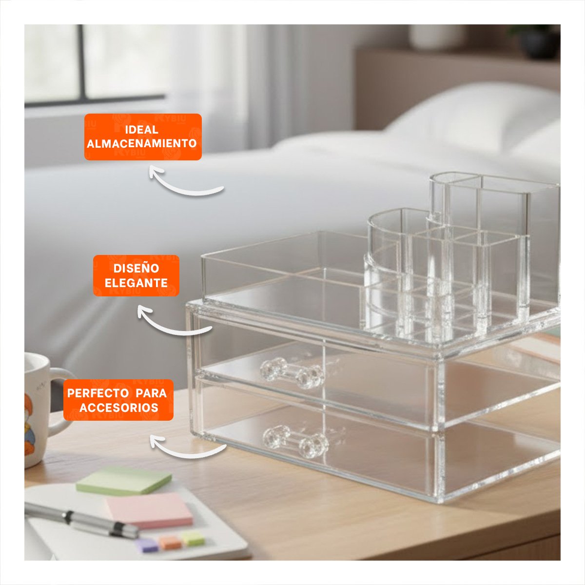 PACK6 CONTENEDOR TRANSPARENTE ACRILICO CON SEPARACIONES PARA MEJOR ORDEN Y+PAPEL REGALO - 2
