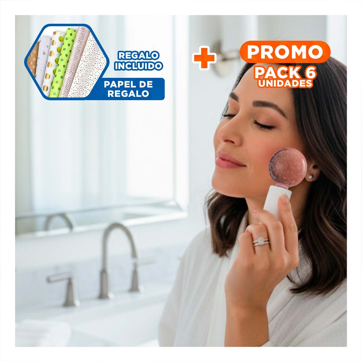 PACK6 SET FACIAL GLOBOS DE HIELO PAR ROSADO USO EN CASA Y+PAPEL REGALO - 1
