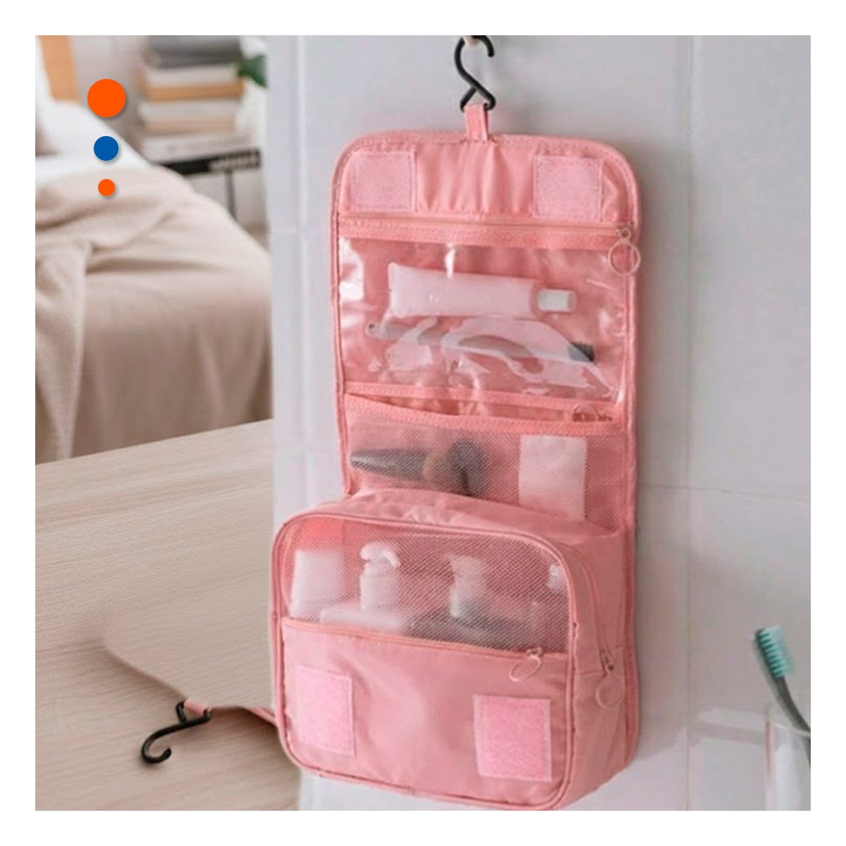 PACK2 ORGANIZADOR 24X8X19 CM ROSADO PARA VIAJES CORTOS O LARGOS CON FACIL ACCESO - 3