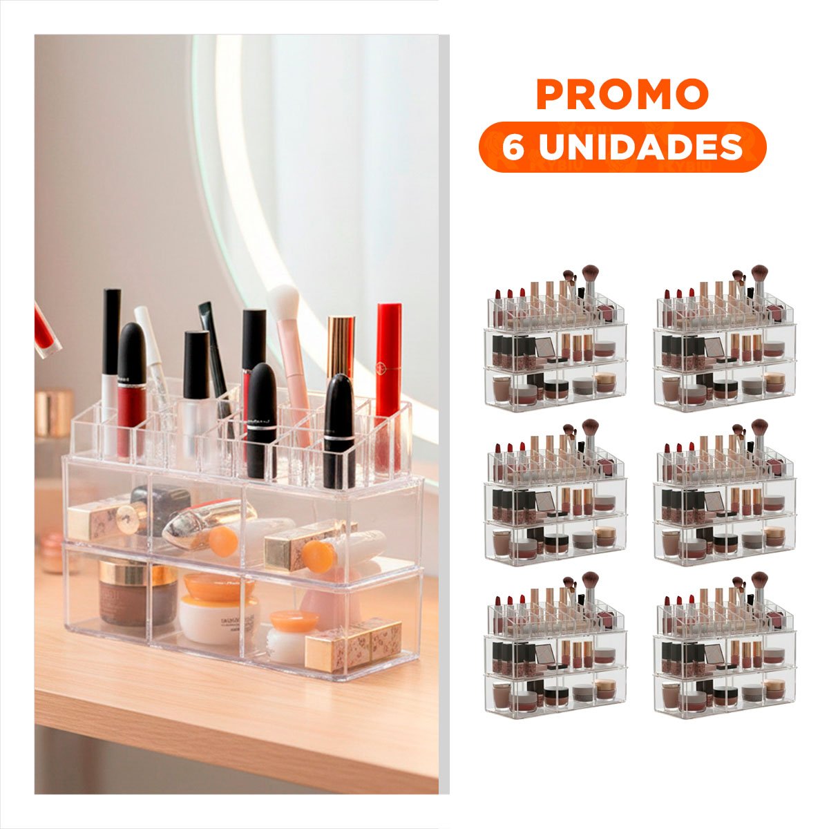 PACK6 ESTUCHE ORGANIZADOR ACRILICO 2 PISOS 3 DIVISIONES 9 LABIALES TRANSPARENTE - 1