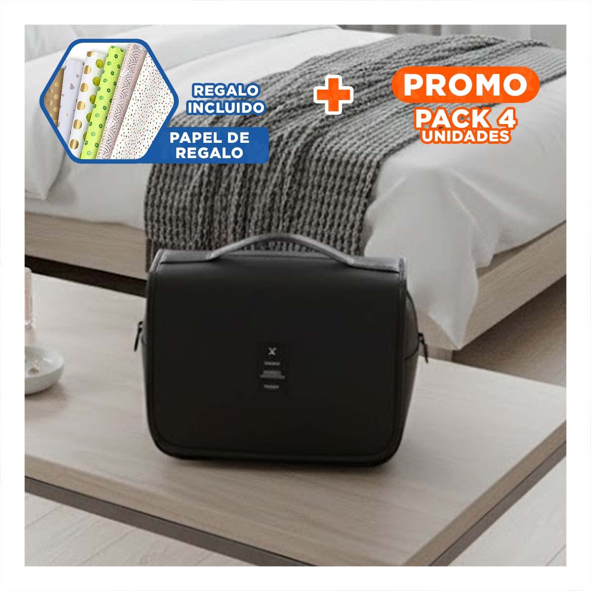 PACK4 NECESER ORGANIZADOR 24X8X19CM NEGRO DISEÑADO PARA VIAJAR CON TODO Y+PAPEL REGALO - 1
