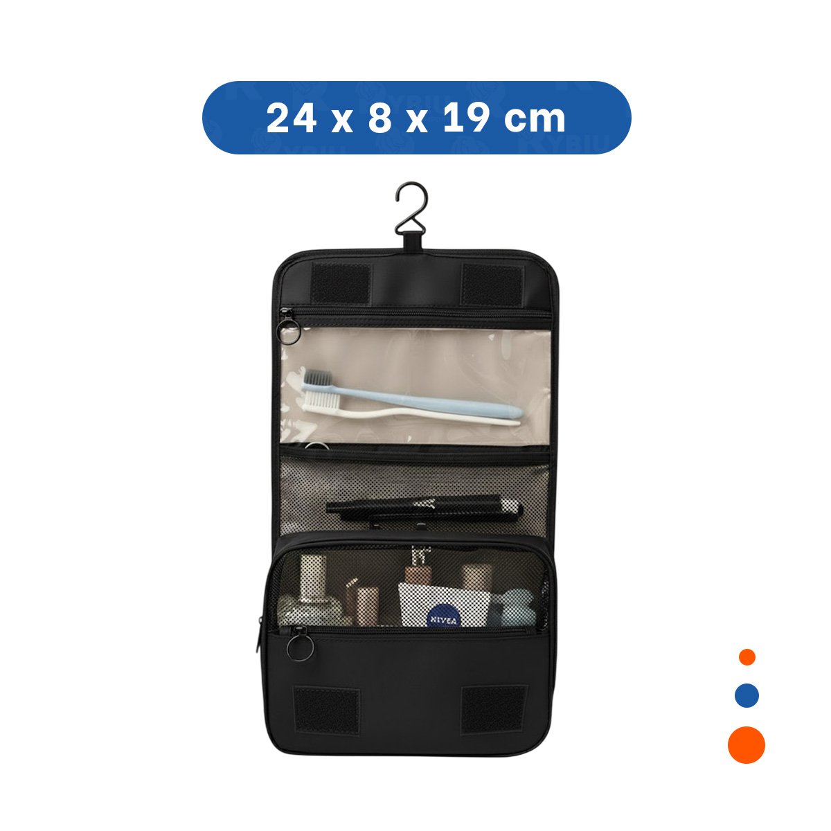PACK4 NECESER ORGANIZADOR 24X8X19CM NEGRO DISEÑADO PARA VIAJAR CON TODO Y+PAPEL REGALO - 4