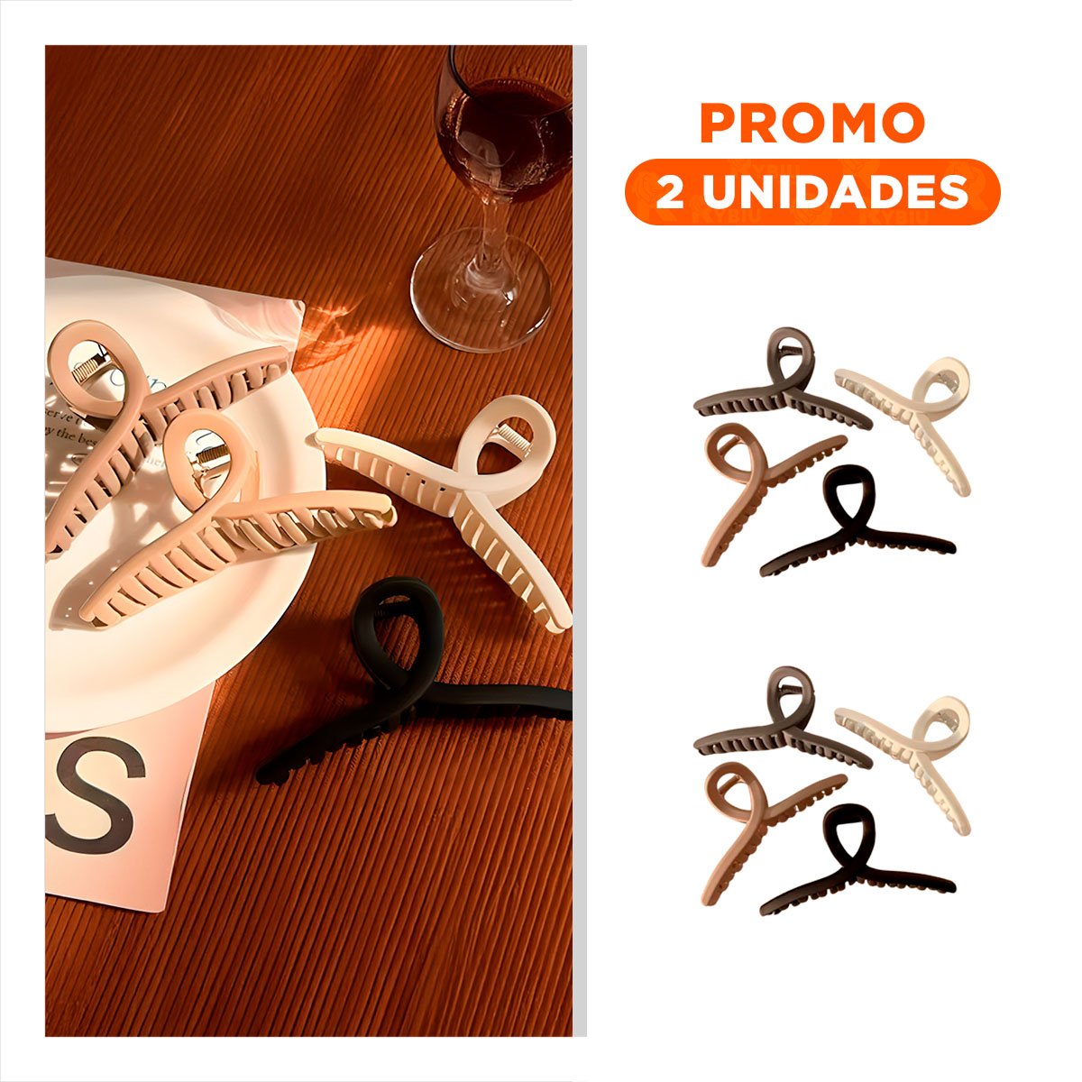 PACK2 COLECCION DE 4 ACCESORIOS DE CABELLO FORMA E EN NEGRO MARRON BEIGE - 1