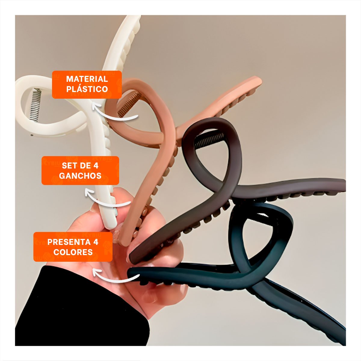 PACK2 COLECCION DE 4 ACCESORIOS DE CABELLO FORMA E EN NEGRO MARRON BEIGE - 5