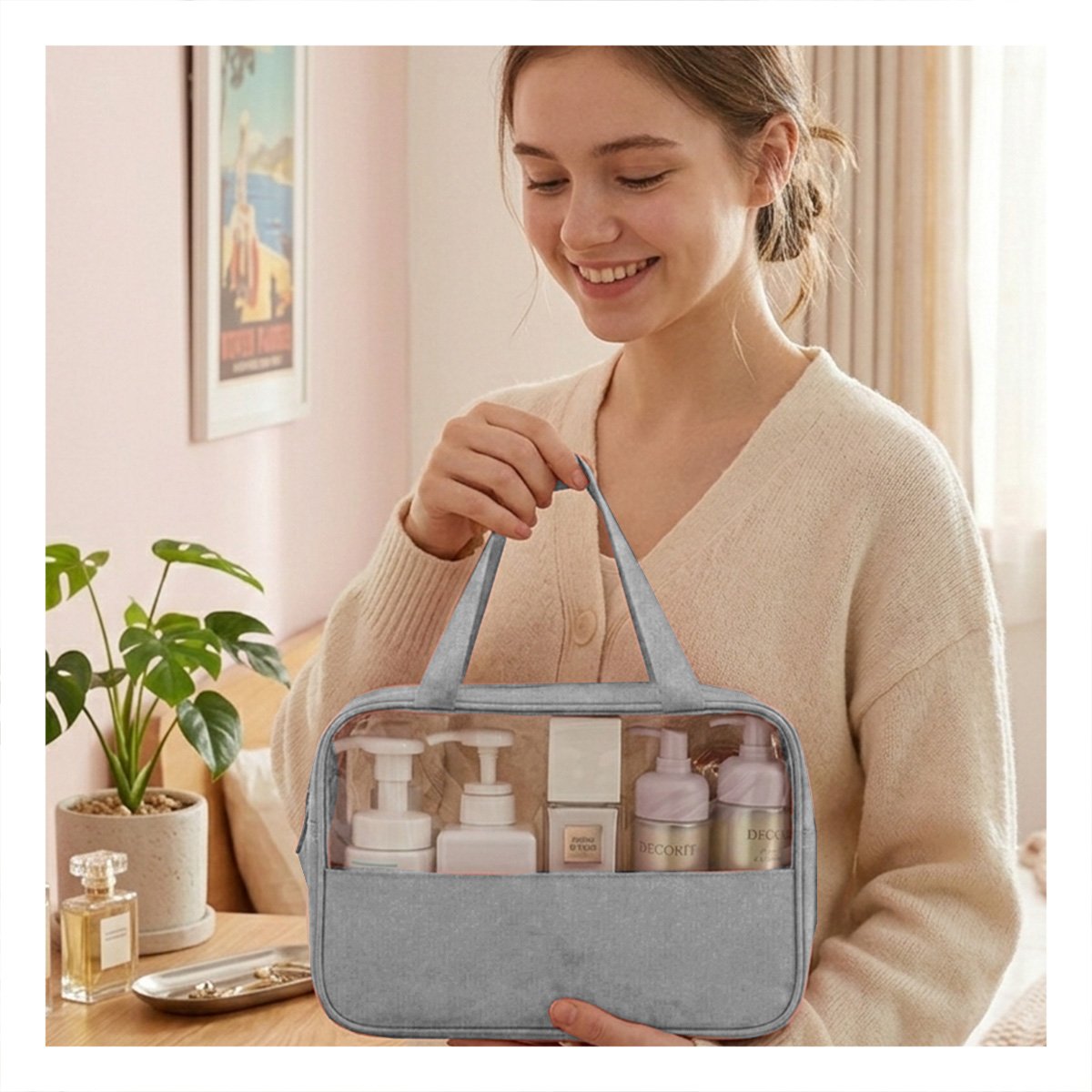 PACK2 CAJA RECTANGULAR CON ASAS PARA VIAJE ROSADO FUNCIONAL Y DURADERO Y+REGALO STICKER - 5