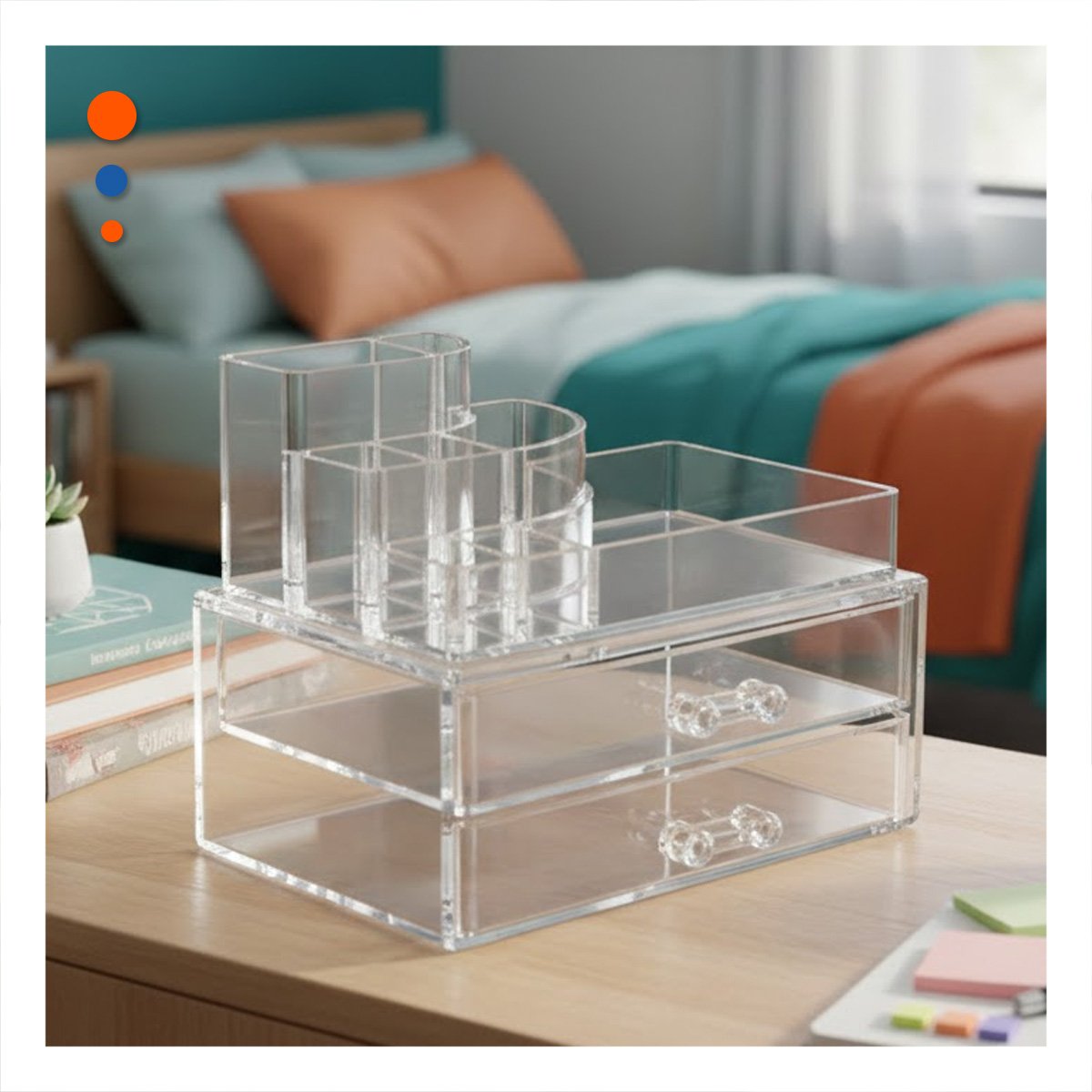 ESTUCHE ORGANIZADOR ACRILICO PARA COSMETICOS CON DISEÑO TRANSPARENTE MODERNO - 1