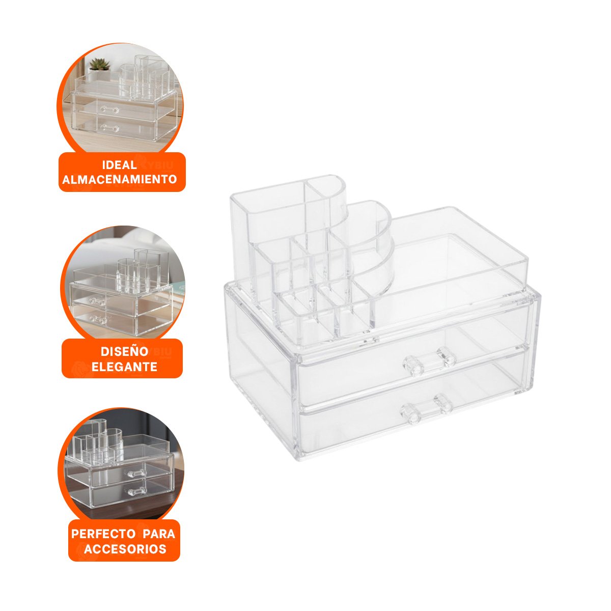 ESTUCHE ORGANIZADOR ACRILICO PARA COSMETICOS CON DISEÑO TRANSPARENTE MODERNO - 3