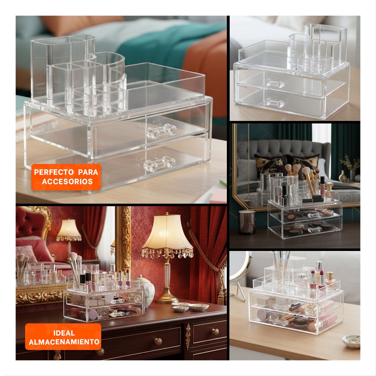ESTUCHE ORGANIZADOR ACRILICO PARA COSMETICOS CON DISEÑO TRANSPARENTE MODERNO - 5