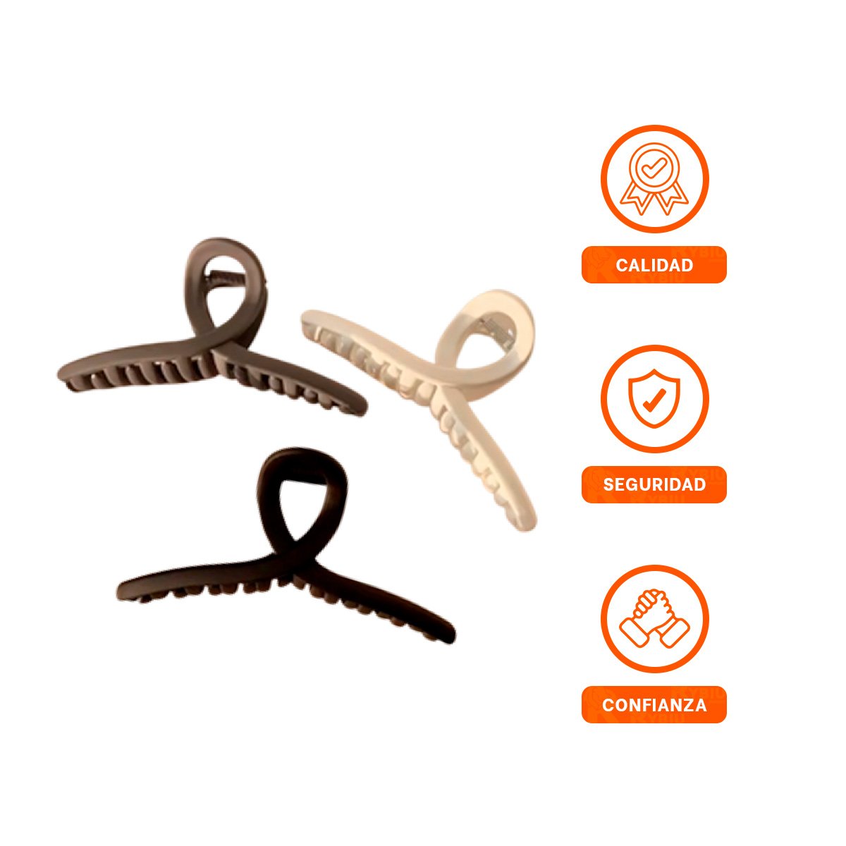 EQUIPO DE 4 ACCESORIOS DE CABELLO FORMA E EN NEGRO MARRON BEIGE Y+LIGAS REGALO - 3