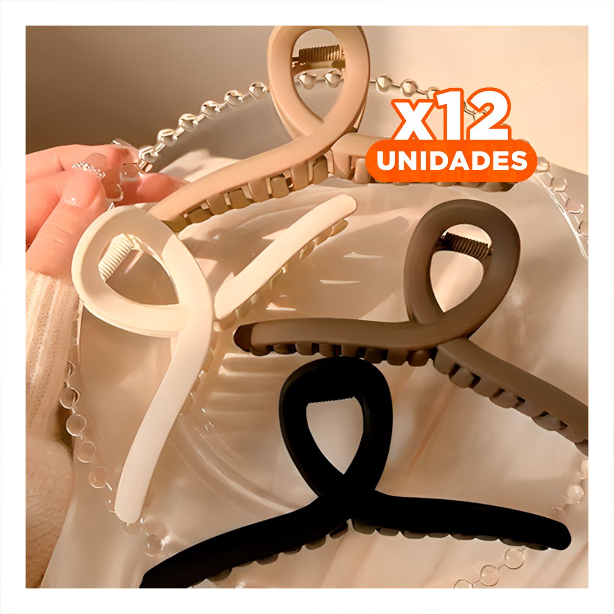 PACK12 KIT 4 BROCHES DE CABELLO CASUAL FORMA E EN NEGRO MARRON BEIGE - 1