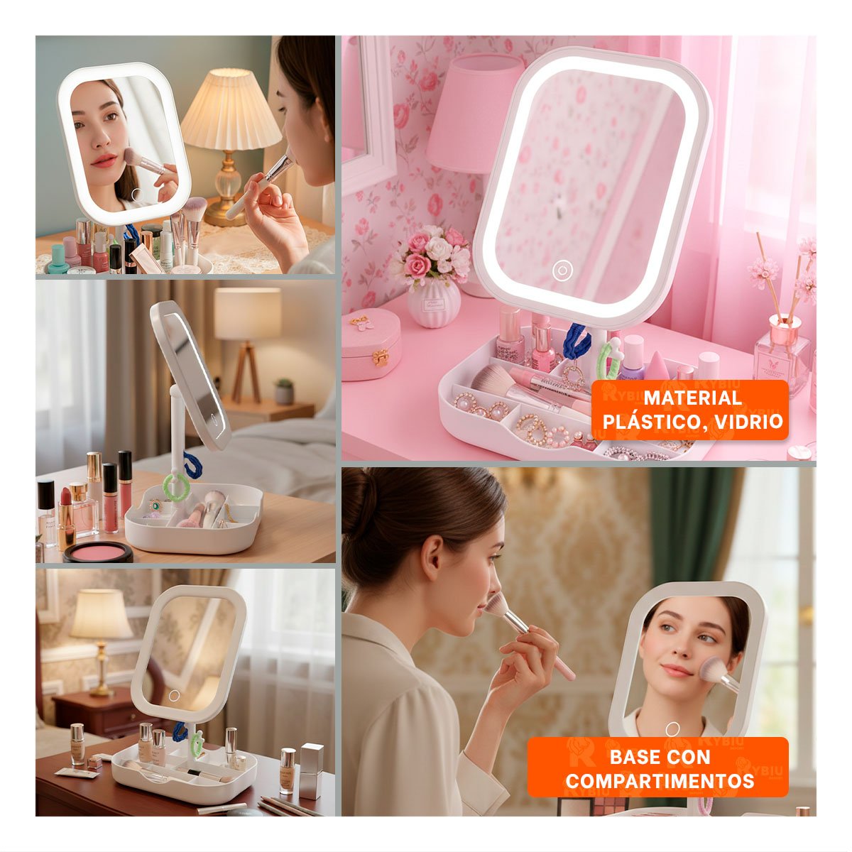 PACK12 SISTEMA DE BELLEZA CON ESPEJO LED CUADRADO BLANCO Y ORGANIZADOR Y+PAPEL REGALO - 2