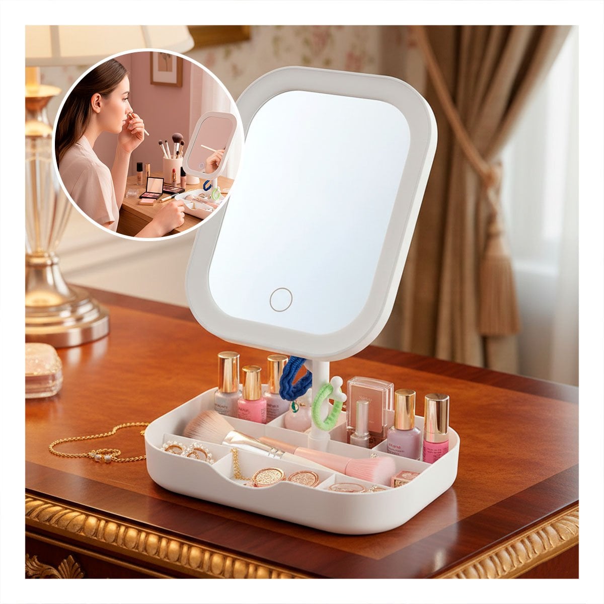 PACK12 SISTEMA DE BELLEZA CON ESPEJO LED CUADRADO BLANCO Y ORGANIZADOR Y+PAPEL REGALO - 3