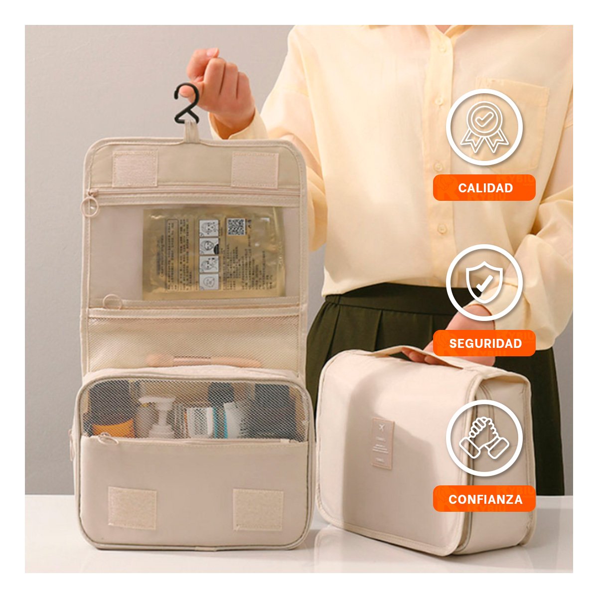 NECESER 24X8X19 CM BEIGE PARA ARTICULOS PERSONALES CON GANCHO INTEGRADO Y+PAPEL REGALO - 5