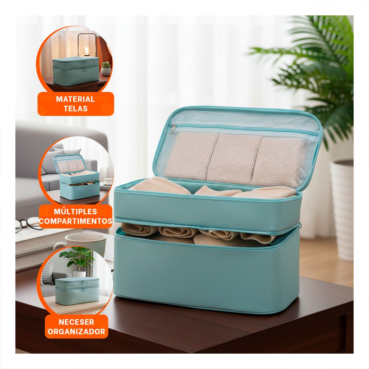 PACK6 NECESER MODERNO 4 ESPACIOS 30X16X17CM CELESTE PARA VIAJE - 5