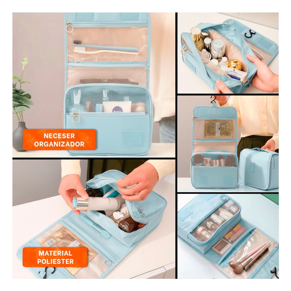 ORGANIZADOR DE VIAJE 24X8X19 CM CELESTE CLARO COLGADOR PARA EQUIPAJE DE CABINA - 5
