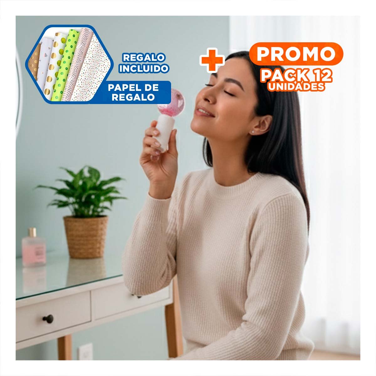 PACK12 TERAPIA FACIAL GLOBOS DE HIELO PAR ROSADO PARA CUIDADO DIARIO Y+PAPEL REGALO - 1