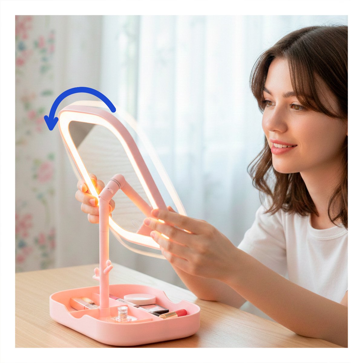 PACK4 SOPORTE DE MAQUILLAJE LED CUADRADO ROSADO CON ESPACIOS PRACTICOS - 5