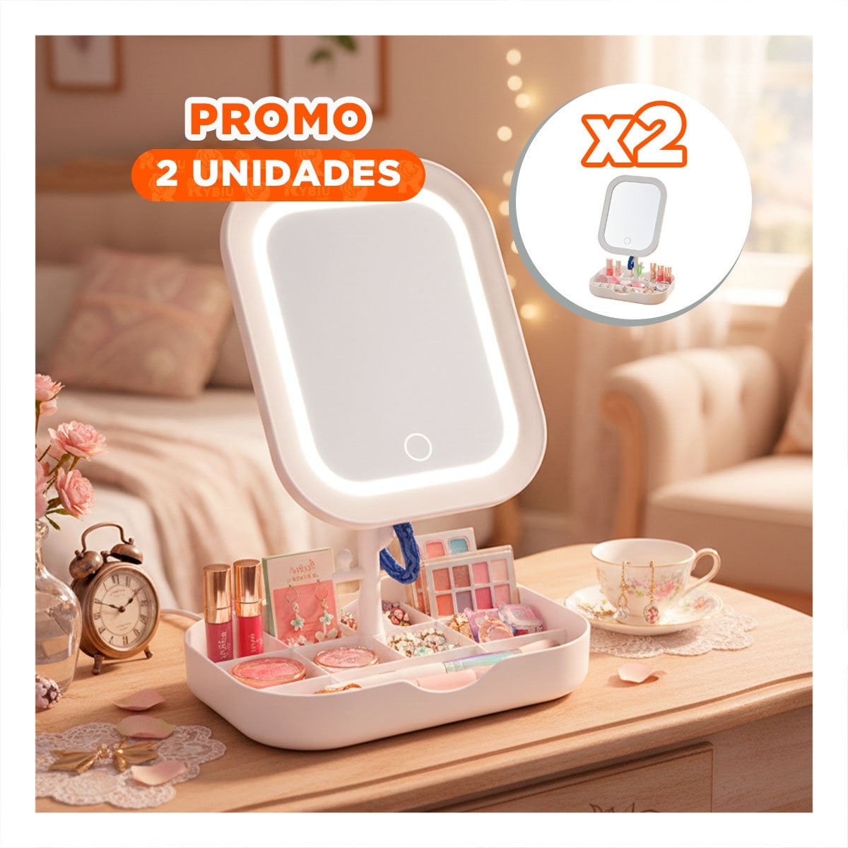 PACK2 BASE TOCADOR CON ILUMINACION LED CUADRADA BLANCA Y BANDEJA Y+REGALO STICKER - 1