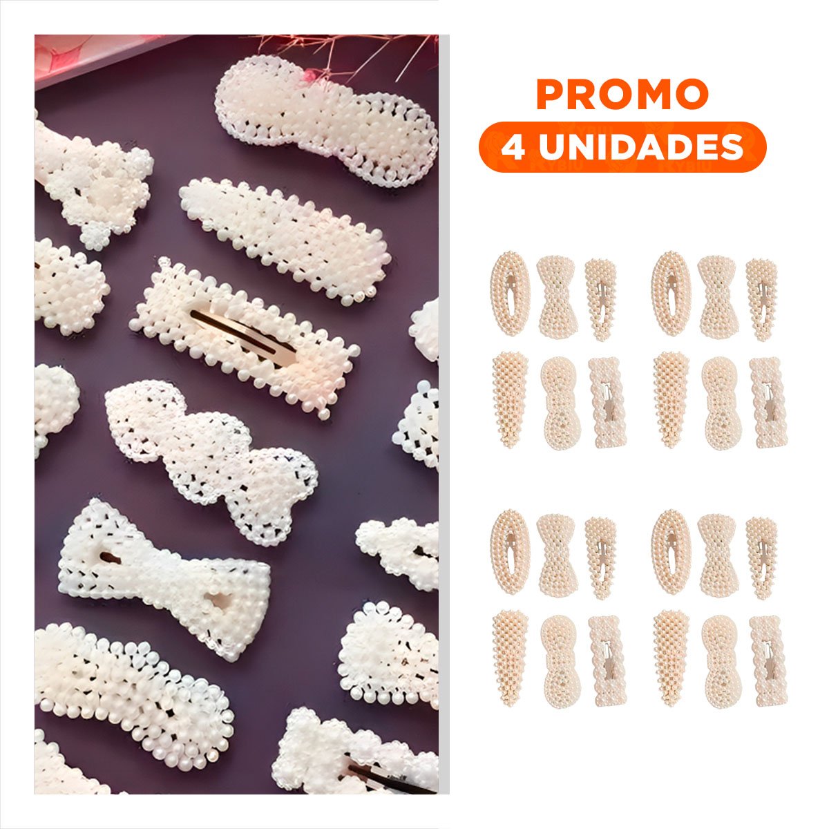 PACK4 COMBO 6 GANCHOS DE CABELLO CON PERLAS BEIGE ESTILO ELEGANTE Y+REGALO STICKER - 1