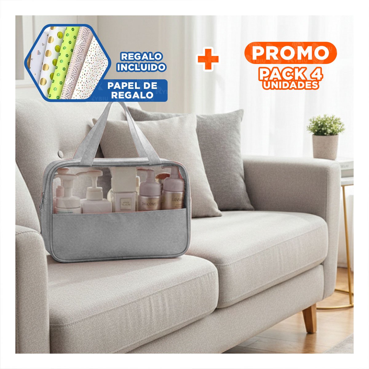 PACK4 BOLSO RECTANGULAR CON ASAS PARA ARTICULOS ROSADO PRACTICO Y ORDENADO Y+PAPEL REGALO - 1
